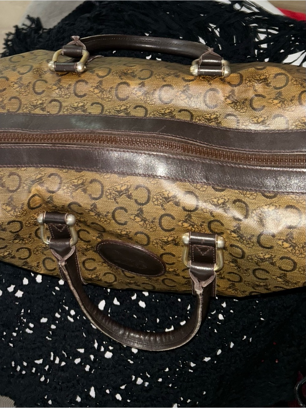 Celine Brown Monogram Canvas Top-Handle Satchel - Picture 4 of 11